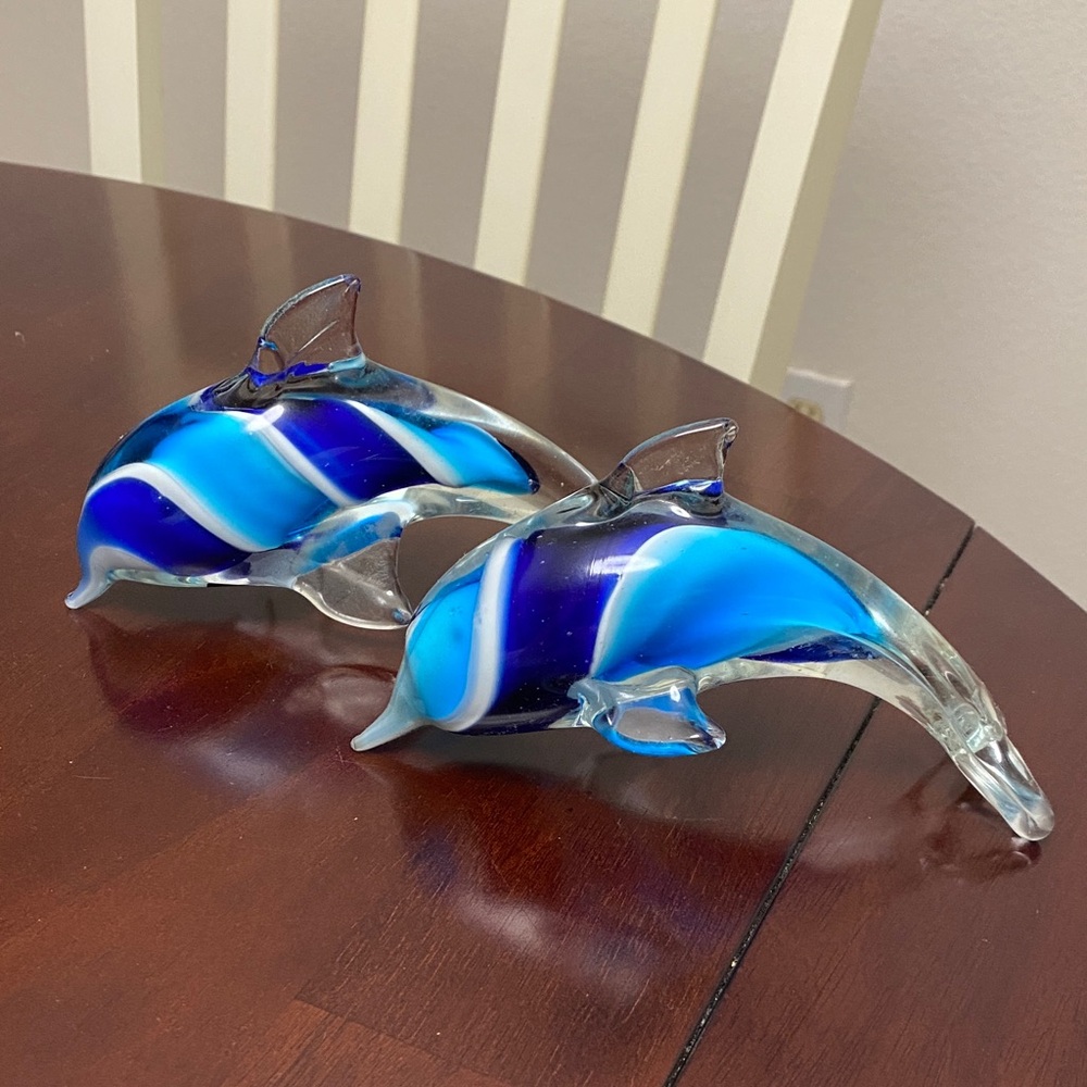 Blue Glass Dolphin Figurines